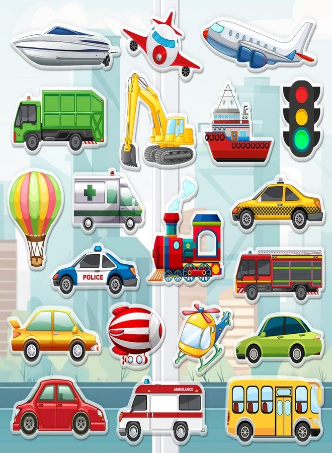 وولاين مجموعة ملصقات جل سميكة من والين، 40 قطعة، لتزيين نوافذ السيارات والمركبات، تتضمن ملصقات لطيفة لسيارات الشرطة والطائرات والسفن والحافلات والقطارات، مناسبة للأطفال الصغار، لتزيين المنزل والفصول الدراسية وغرف الأطفال، ولحفلات السيارات. - Image 1