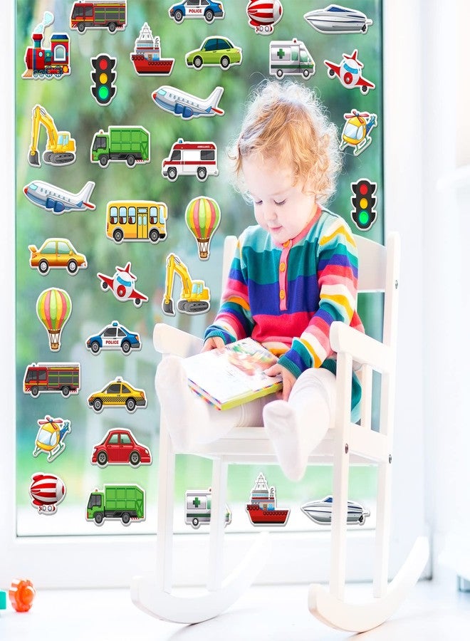 وولاين مجموعة ملصقات جل سميكة من والين، 40 قطعة، لتزيين نوافذ السيارات والمركبات، تتضمن ملصقات لطيفة لسيارات الشرطة والطائرات والسفن والحافلات والقطارات، مناسبة للأطفال الصغار، لتزيين المنزل والفصول الدراسية وغرف الأطفال، ولحفلات السيارات. - Image 2