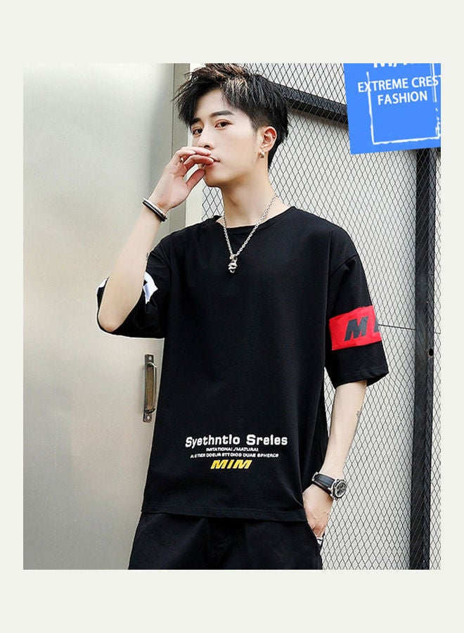 NIBEMINENT Short Sleeve Loose T Shirt Black - Image 4