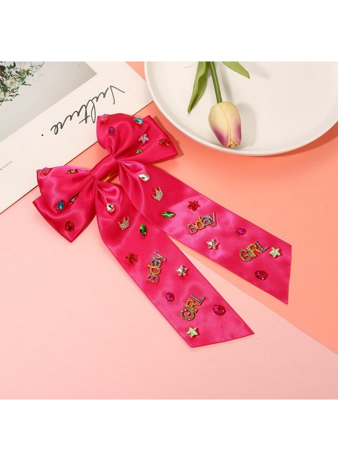 NVENF Birthday Hair Bows for Women Crown Birthday Girl Hair Bow Clips Crystal Pearl Star Jeweled Big Hair Bows Pink Bow Satin Hair Ribbons Birthday Hair Accessories Gifts Party Favors (Pattern B1) - Image 2