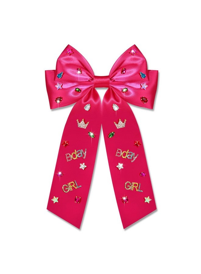 NVENF Birthday Hair Bows for Women Crown Birthday Girl Hair Bow Clips Crystal Pearl Star Jeweled Big Hair Bows Pink Bow Satin Hair Ribbons Birthday Hair Accessories Gifts Party Favors (Pattern B1) - Image 1