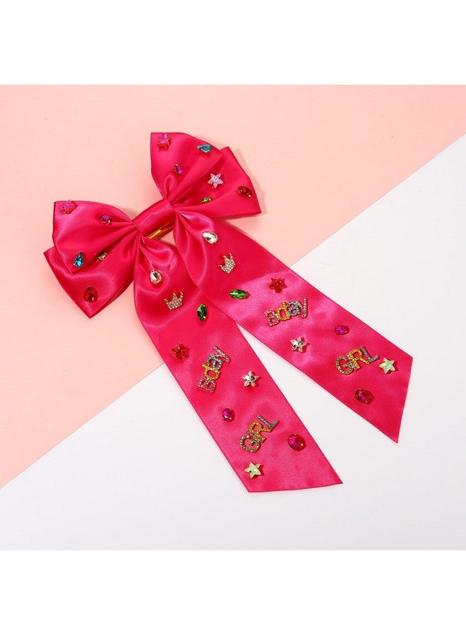 NVENF Birthday Hair Bows for Women Crown Birthday Girl Hair Bow Clips Crystal Pearl Star Jeweled Big Hair Bows Pink Bow Satin Hair Ribbons Birthday Hair Accessories Gifts Party Favors (Pattern B1) - Image 4