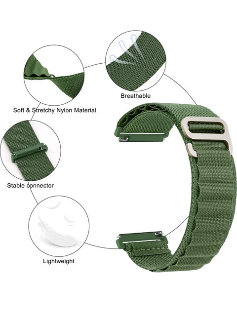 حزام Alpine Loop مقاس 22 مم متوافق مع ساعة Xiaomi Redmi Watch 5 Active/Redmi Watch 5 Lite Sport، حزام نايلون رياضي متين مع خطاف G من التيتانيوم باللون الأخضر الزيتوني