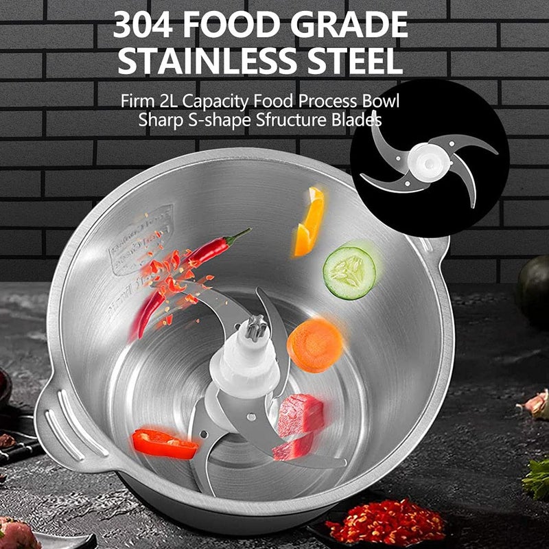 TDOO Food Chopper, Electric Meat Chopper with Powerful Motor, 3L Stainless Steel, 2 Speed Levels, Safety Function, Multi Chopper for Meat, Fruits, Vegetables (Stainless steel) - Image 3