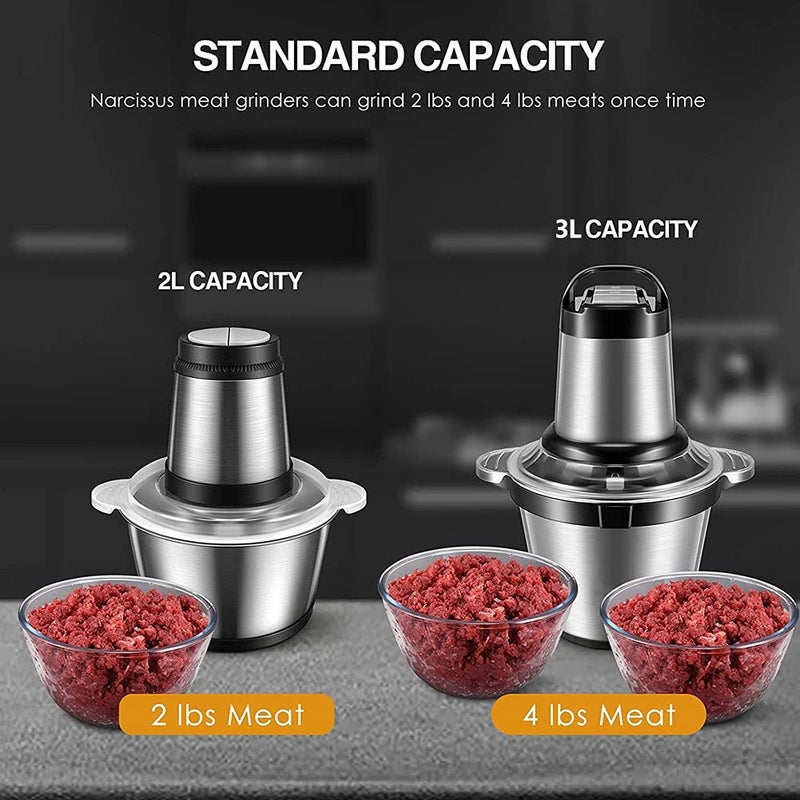 TDOO Food Chopper, Electric Meat Chopper with Powerful Motor, 3L Stainless Steel, 2 Speed Levels, Safety Function, Multi Chopper for Meat, Fruits, Vegetables (Stainless steel) - Image 5