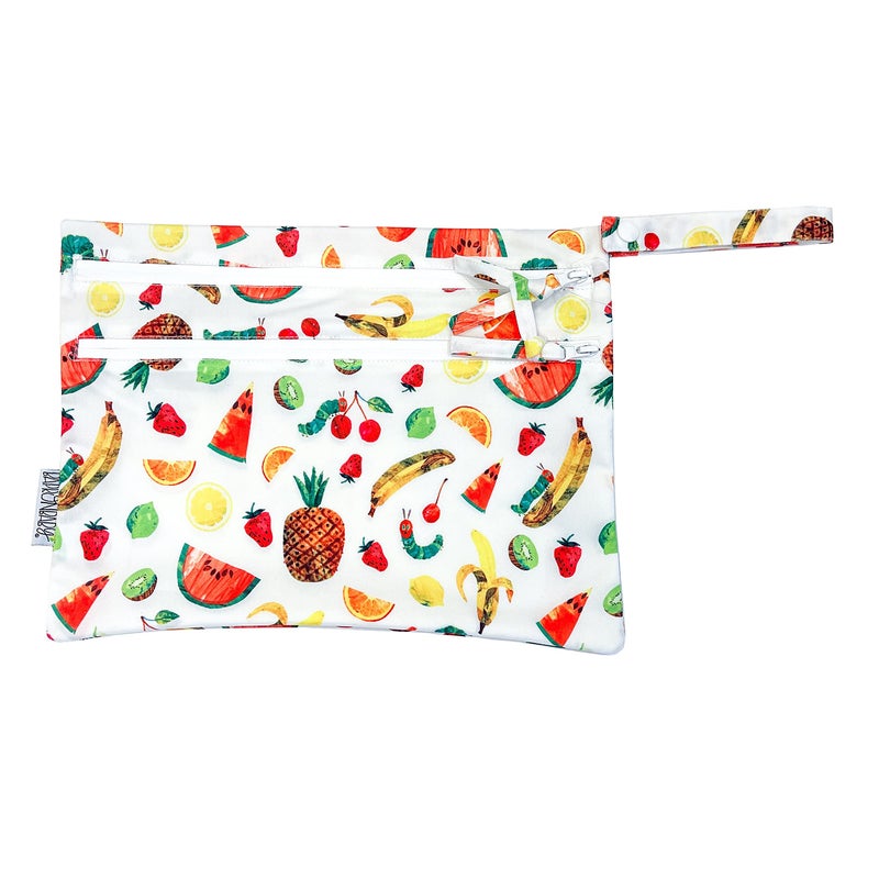 BapronBaby Eric Carle Tropical Fruit Wet Dry Bag Waterproof Two Zipper Pockets Reusable for Mealtime Diapers Stroller Snacks Swimsuits Machine Washable 11 x 9