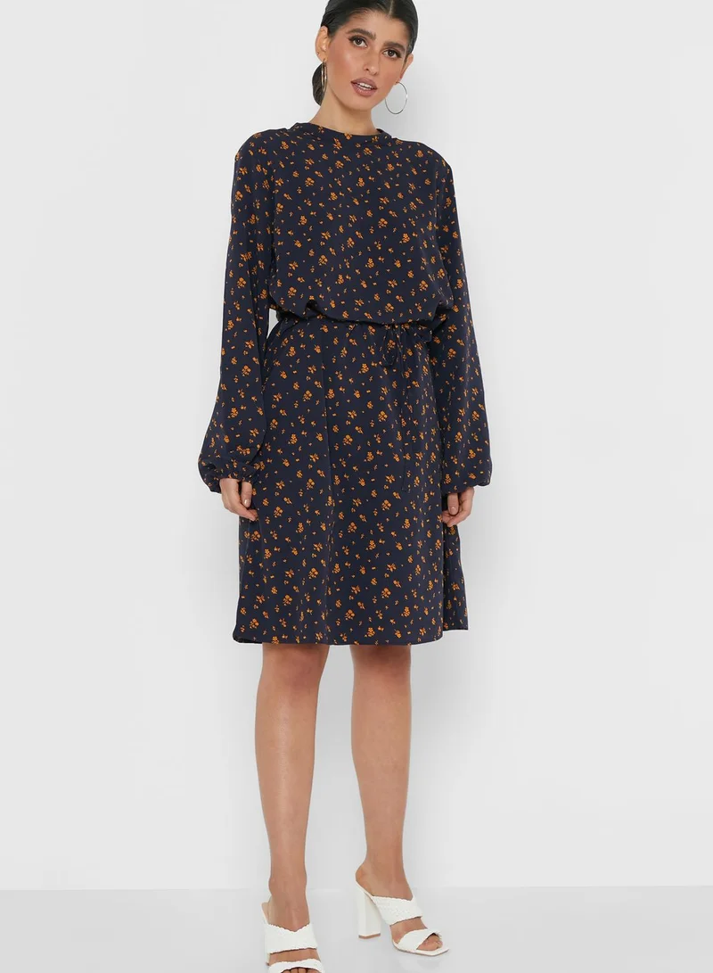 Jacqueline de Yong Drawstring Detail Printed Dress