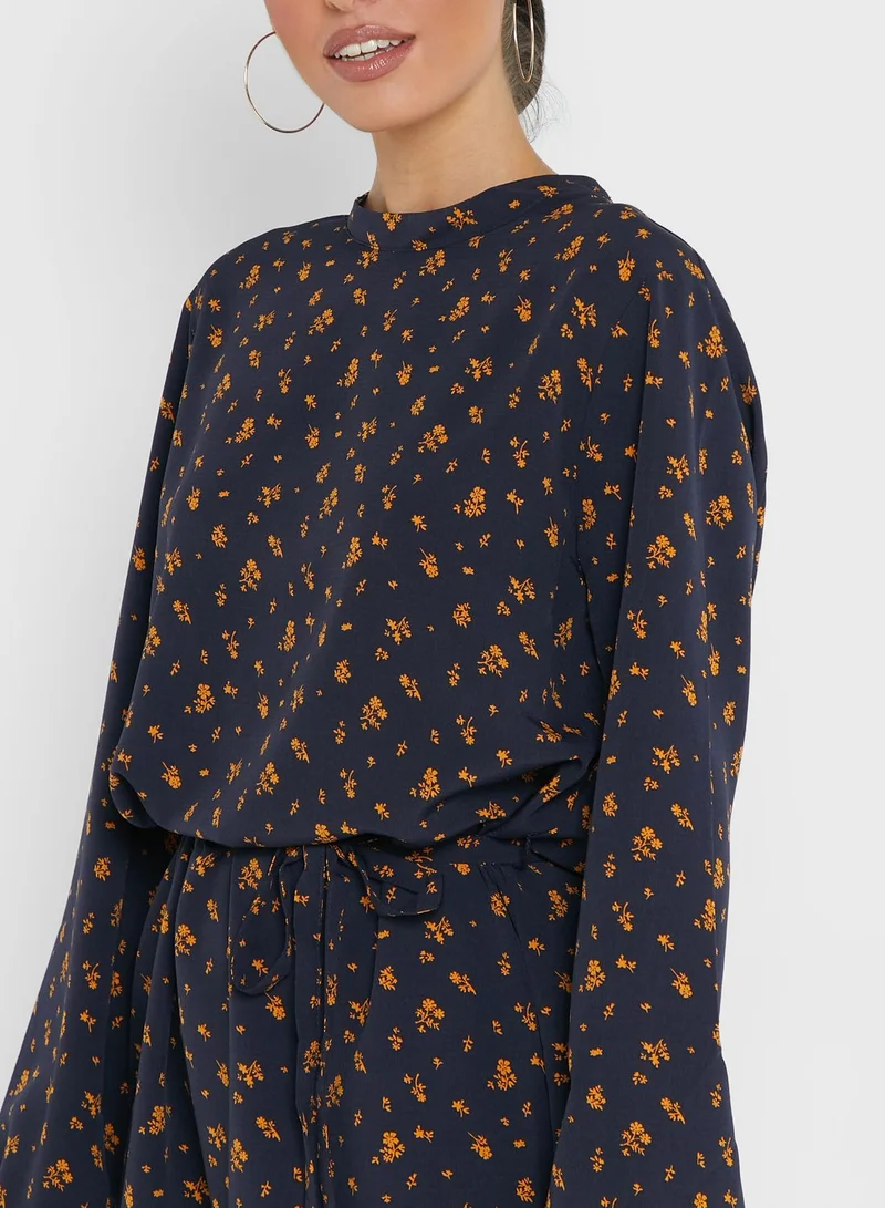 Jacqueline de Yong Drawstring Detail Printed Dress