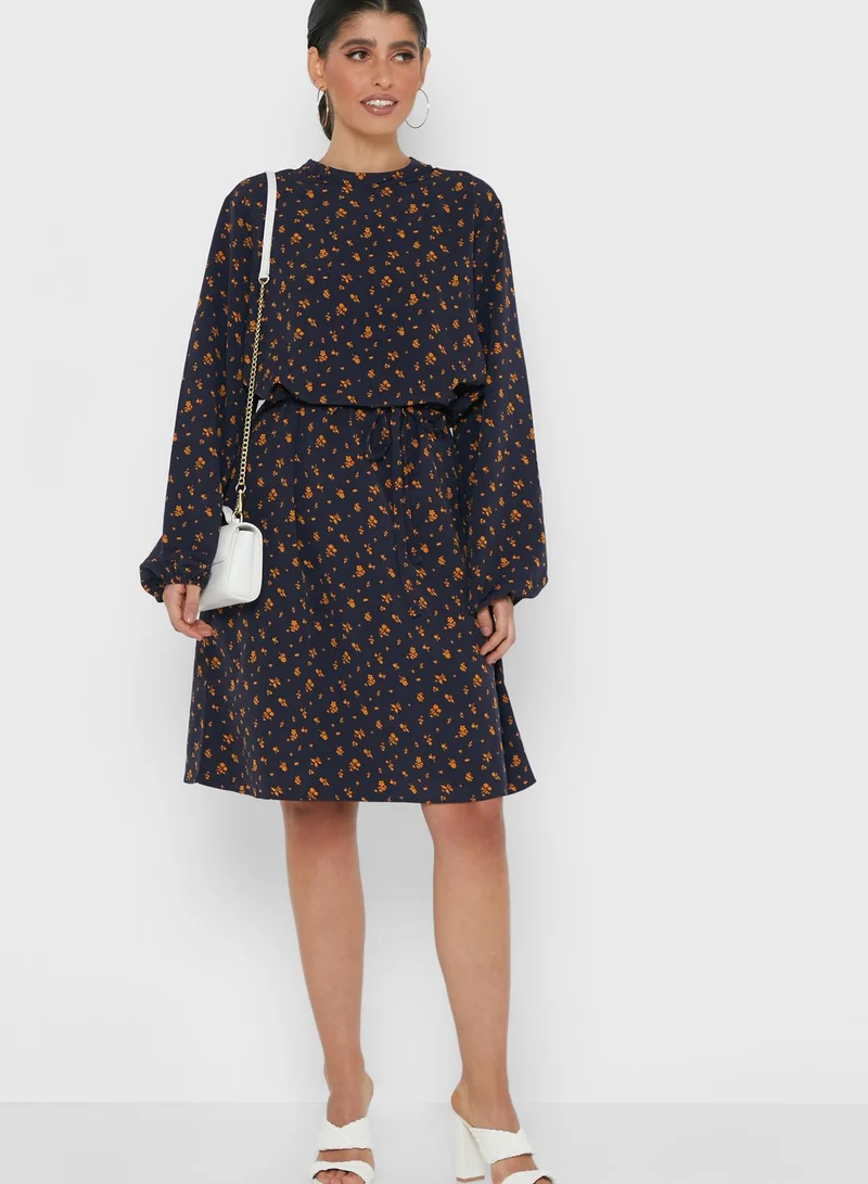 Jacqueline de Yong Drawstring Detail Printed Dress