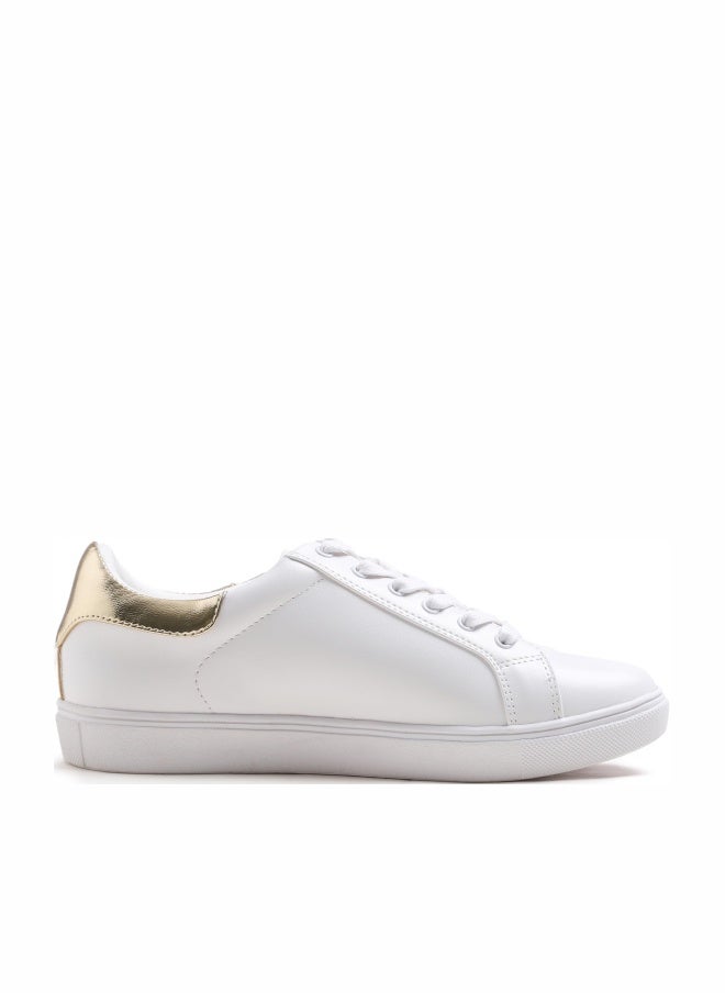 FEVERSOLE Women's Featured PU Leather Colorful Lace Up Sneaker White Glitter Gold Star Size 7 M US - Image 1