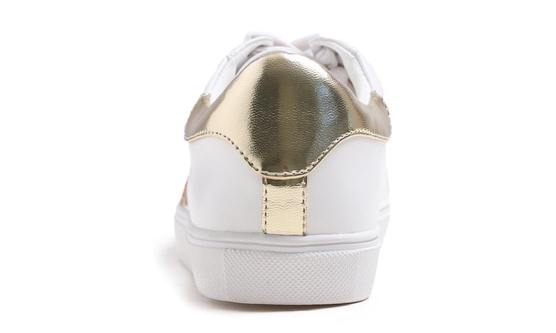 FEVERSOLE Women's Featured PU Leather Colorful Lace Up Sneaker White Glitter Gold Star Size 7 M US - Image 4