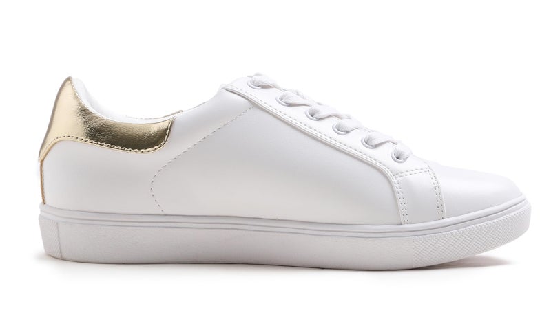FEVERSOLE Women's Featured PU Leather Colorful Lace Up Sneaker White Glitter Gold Star Size 7 M US - Image 3