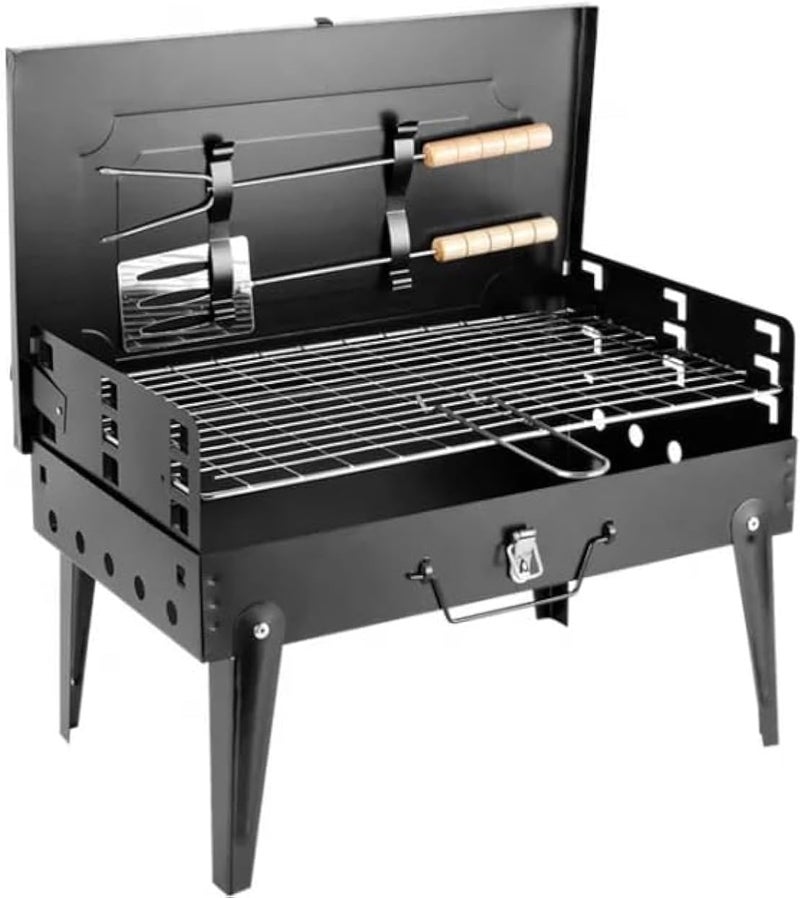 VIO ® Barbecue Grill Stainless Steel Charcoal Grill Foldable Durable Outdoor Household Camping BBQ Smoker for Outdoor Cooking Picnic Patio Backyard Camping Cooking (Medium with Accessories 45*42*25 CM) - Image 1