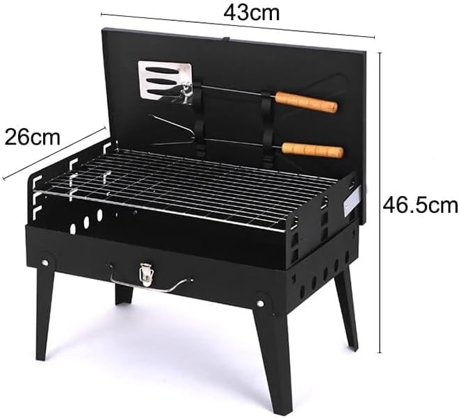 VIO ® Barbecue Grill Stainless Steel Charcoal Grill Foldable Durable Outdoor Household Camping BBQ Smoker for Outdoor Cooking Picnic Patio Backyard Camping Cooking (Medium with Accessories 45*42*25 CM) - Image 5