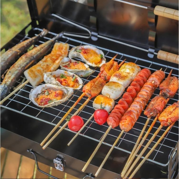 VIO ® Barbecue Grill Stainless Steel Charcoal Grill Foldable Durable Outdoor Household Camping BBQ Smoker for Outdoor Cooking Picnic Patio Backyard Camping Cooking (Medium with Accessories 45*42*25 CM) - Image 2