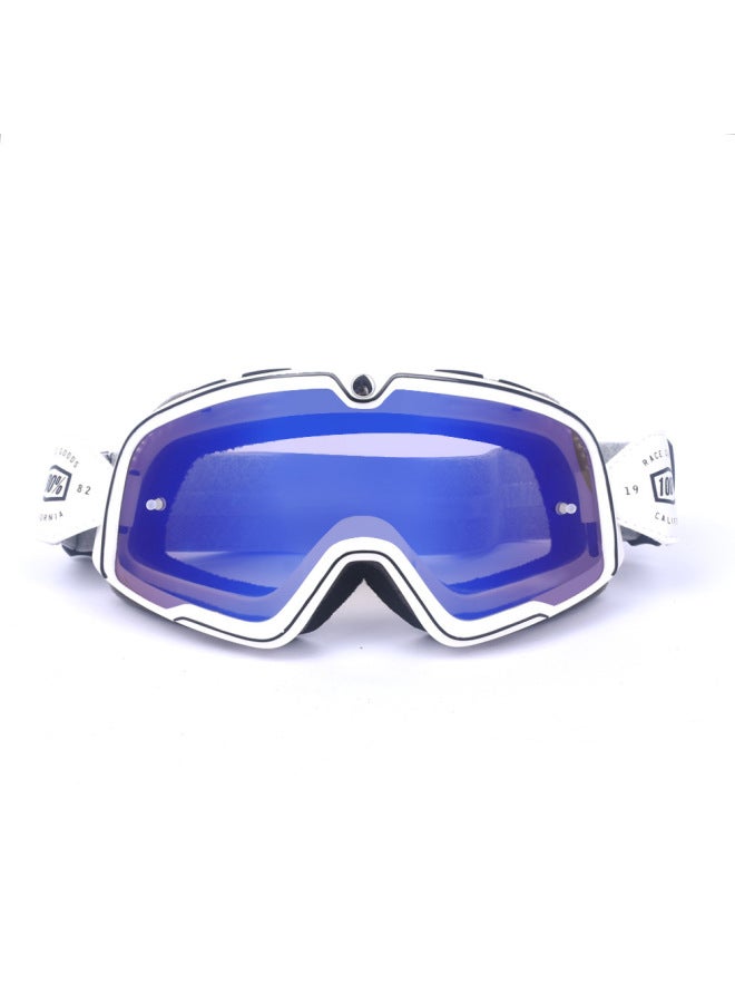 Spot Retro Motorcycle Goggles E20 White Frame White Leather Blue Lens UV Protection for Skiing Cycling