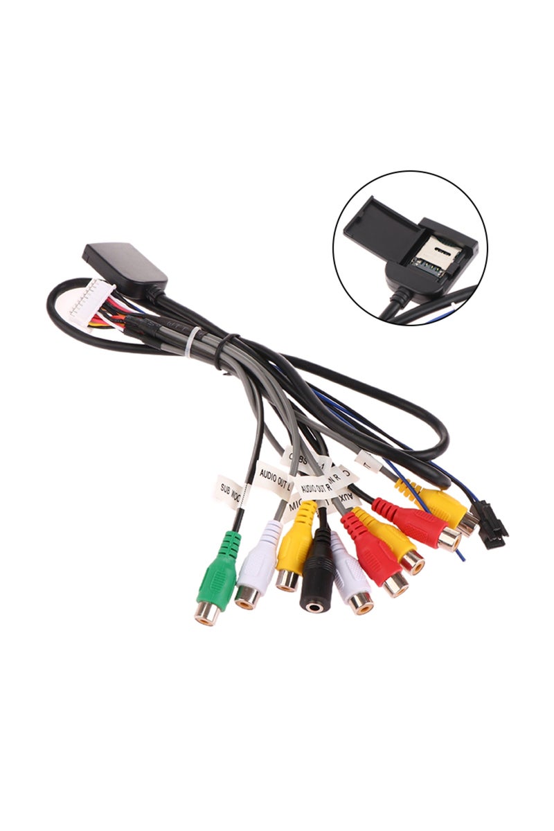كابل راديو ستيريو للسيارة بثمانية رؤوس مع فتحة بطاقة، قابس ذو 20 سنًا، مخرج RCA، موصل أسلاك AUX
