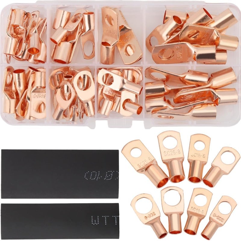 80 Heat Shrink Tubes and 60 Copper Wire Lugs, 140 Pcs Copper Wire Lug Kit, Vehicles, Terminal Connectors Awg12 to Awg4, Battery Cable Lug Ends for Home Appliances, Distribution Boxes - Image 5