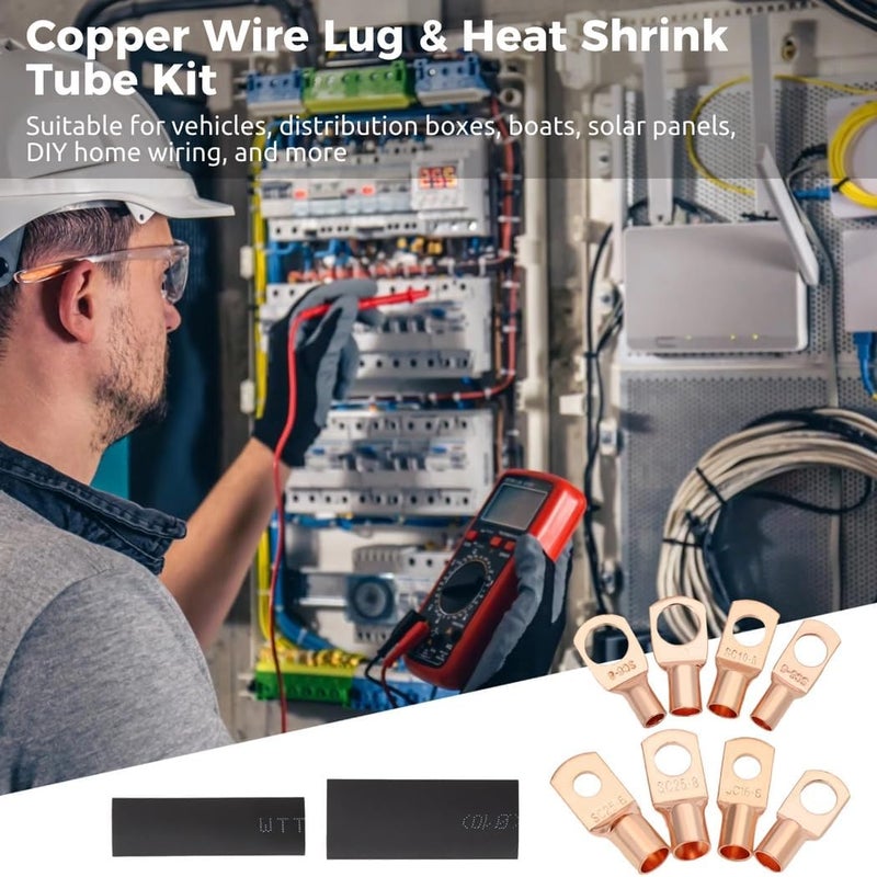 80 Heat Shrink Tubes and 60 Copper Wire Lugs, 140 Pcs Copper Wire Lug Kit, Vehicles, Terminal Connectors Awg12 to Awg4, Battery Cable Lug Ends for Home Appliances, Distribution Boxes - Image 2