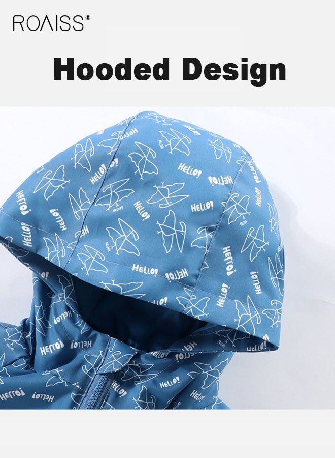 roaiss Toddler Boys Waterproof Hooded Jacket, Full Zip Windbreaker with 2 Side Pockets, Comfortable Full Zip Coat with Adorable Patterns, Long Sleeve Outdoor Jacket for Boys, Suitable for Daily Wear and Other Occasions - Image 3