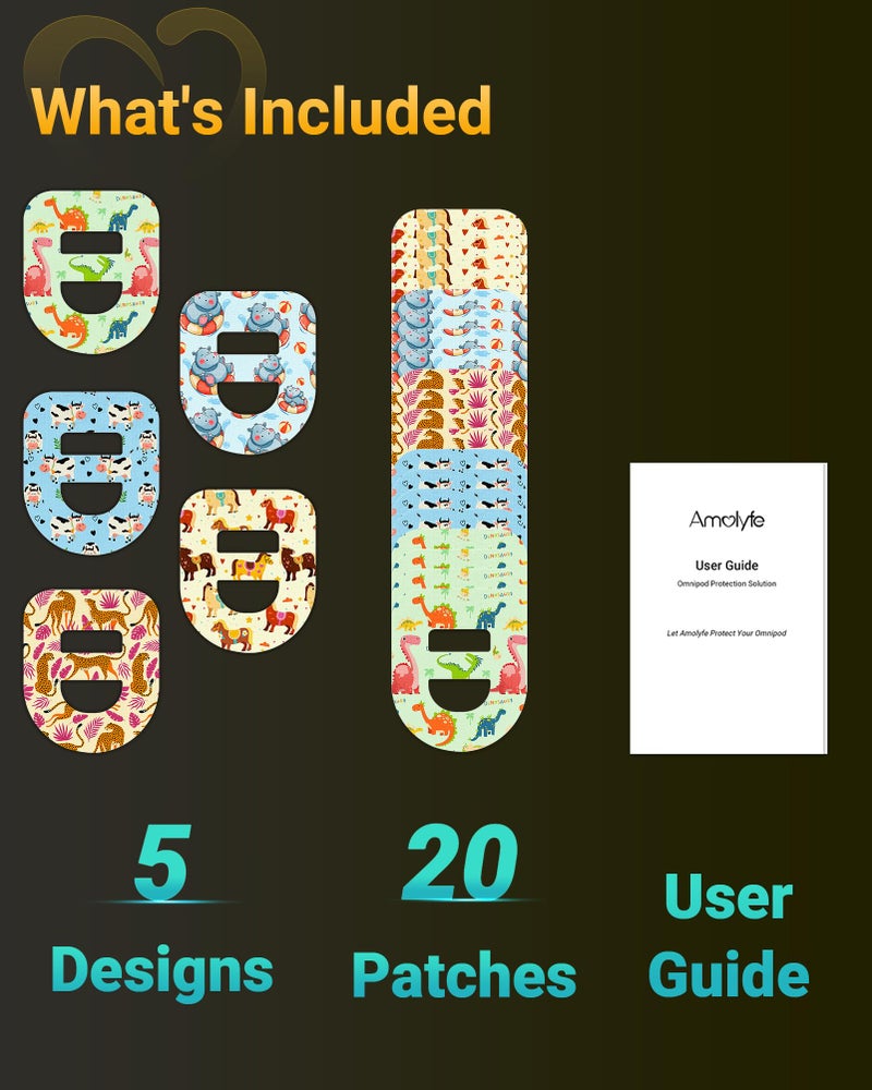 Amolyfe Omnipod 5 Adhesive Patches Waterproof, 20 Pack Omnipod Dash Overpatches with Stretchable Strap, Breathable, Long-Lasting Medical Adhesive, Premium Hinged Tin (Dinosaur) - Image 2
