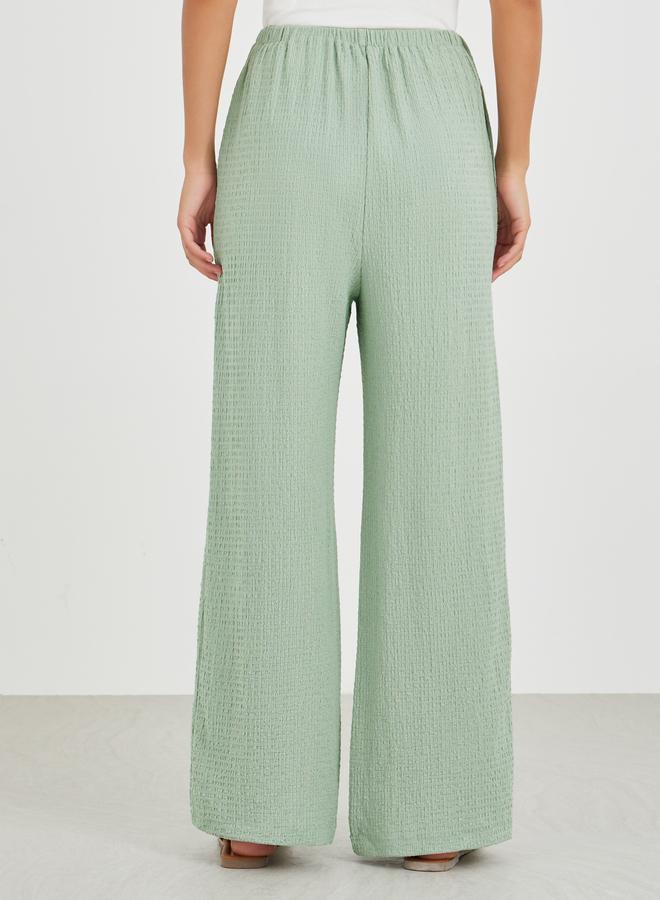 Styli Textured Wide Leg Pants with Drawstring - Image 4