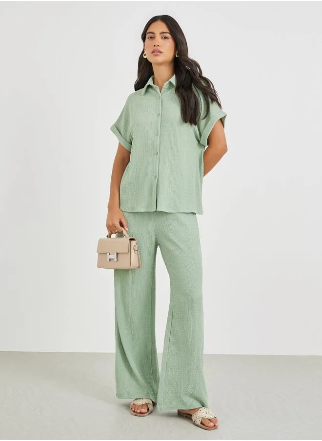 ستايلي Styli Textured Wide Leg Pants with Drawstring