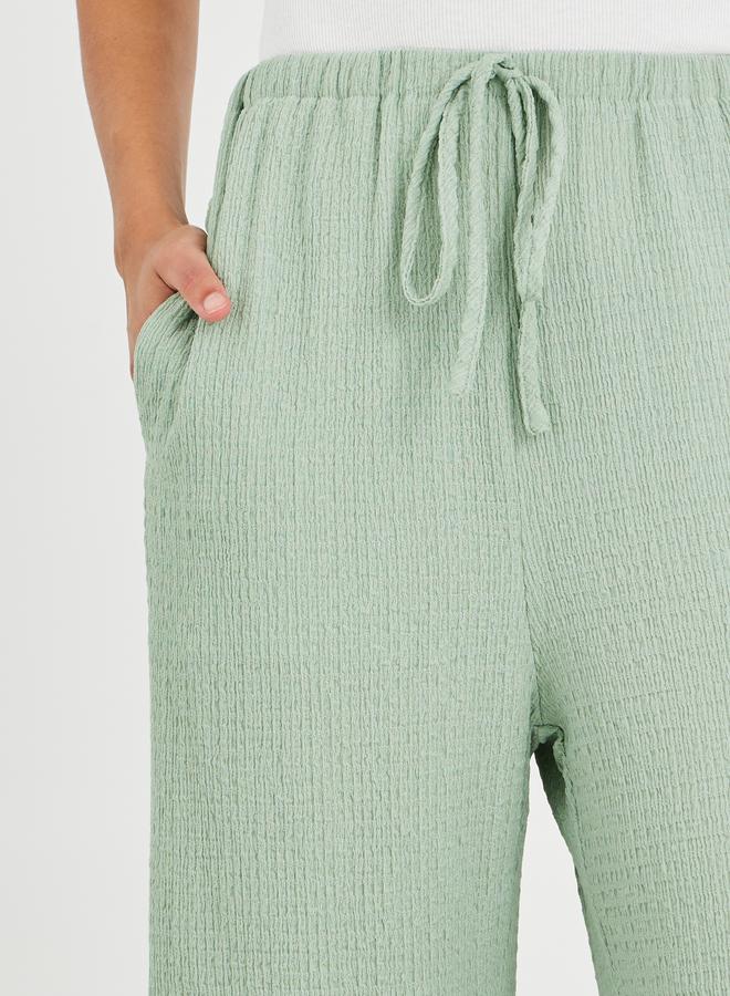 Styli Textured Wide Leg Pants with Drawstring - Image 3