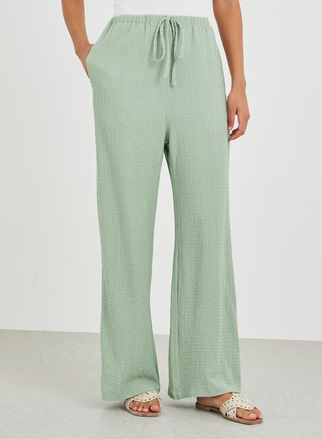 Styli Textured Wide Leg Pants with Drawstring - Image 2