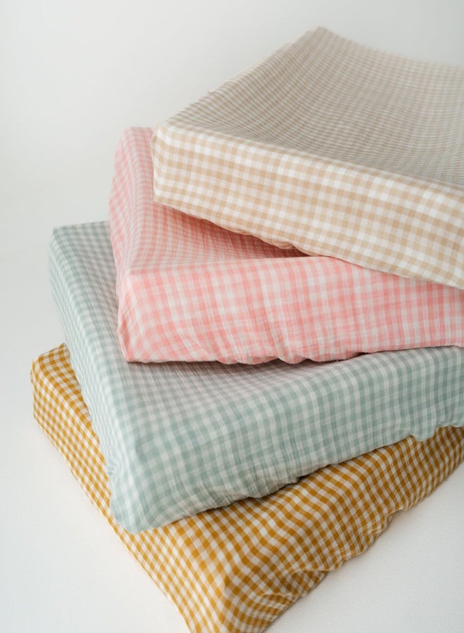 TISU Gingham Diaper Changing Pad Cover, 16 x 32 inches, Soft Muslin Cotton, Elastic Band, Check Pattern (Mustard Yellow Gingham) - Image 1