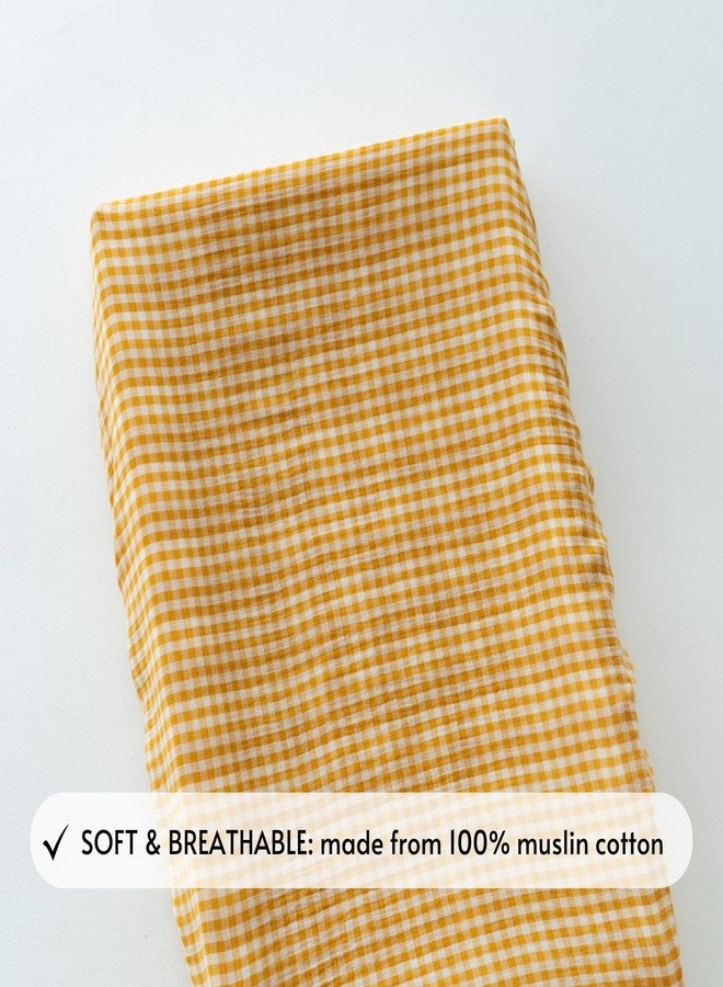 TISU Gingham Diaper Changing Pad Cover, 16 x 32 inches, Soft Muslin Cotton, Elastic Band, Check Pattern (Mustard Yellow Gingham) - Image 2