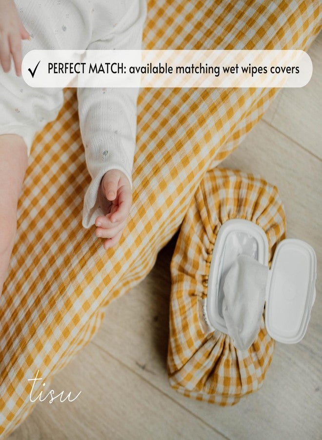 TISU Gingham Diaper Changing Pad Cover, 16 x 32 inches, Soft Muslin Cotton, Elastic Band, Check Pattern (Mustard Yellow Gingham) - Image 3