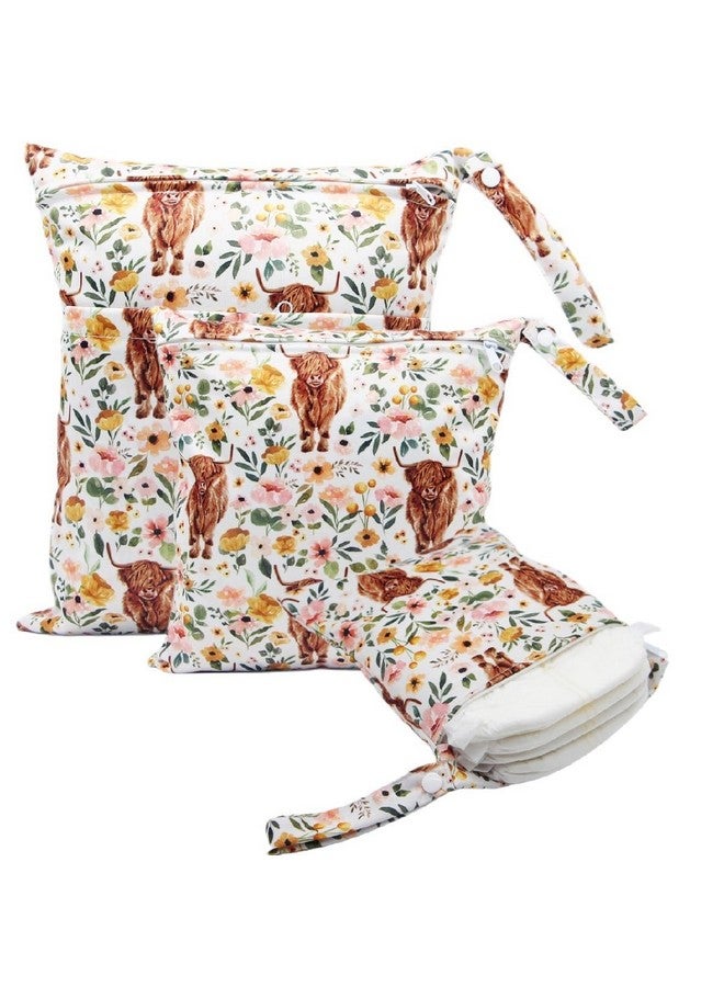 Little Jump Little Jump Cloth Diaper Wet Dry Bags Waterproof Reusable with Two Zippered Pockets Travel Beach Pool Daycare Soiled Baby Items Yoga Gym Bag for Swimsuits or Wet Clothes (Western Floral and cow)  - Image 1