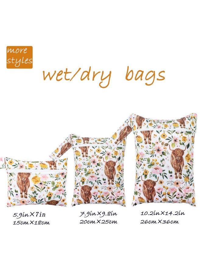 Little Jump Little Jump Cloth Diaper Wet Dry Bags Waterproof Reusable with Two Zippered Pockets Travel Beach Pool Daycare Soiled Baby Items Yoga Gym Bag for Swimsuits or Wet Clothes (Western Floral and cow)  - Image 2
