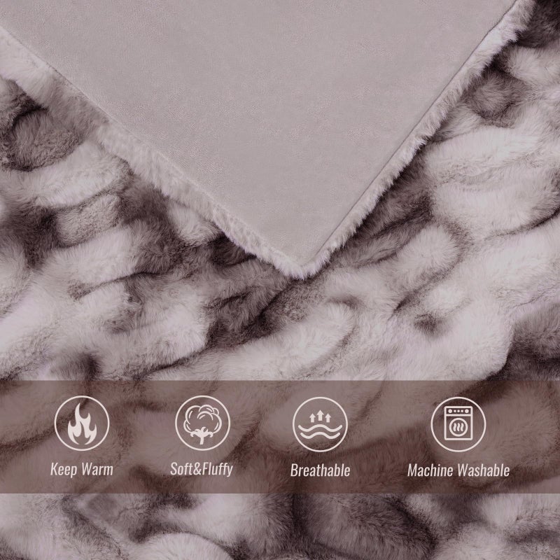 VFROO Ultra Soft Luxury Faux Fur Throw Blanket for Counch Fuzzy Fluffy Plush Warm Cozy Elegant Wrinkled Blanket for Sofa Bedroom Living Room (50""x60"" Tie-dye Taupe) - Image 4