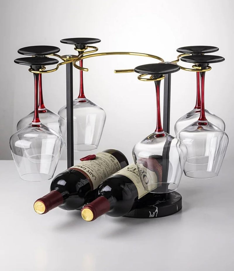 Homya Desktop Vertical Wine Glass Display Rack Kitchen Table Wine Cabinet Storage Wine Cooler + 2 Bottles 6 Wine Glasses, Premium Wine Racks - Image 1