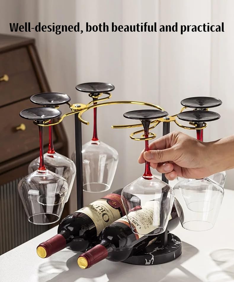 Homya Desktop Vertical Wine Glass Display Rack Kitchen Table Wine Cabinet Storage Wine Cooler + 2 Bottles 6 Wine Glasses, Premium Wine Racks - Image 4