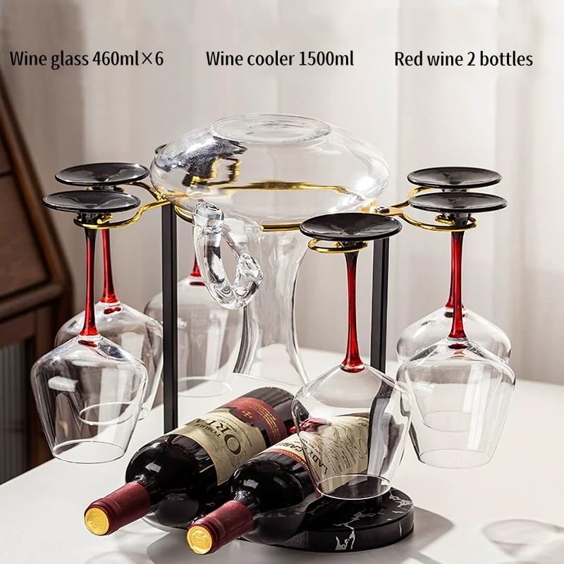 Homya Desktop Vertical Wine Glass Display Rack Kitchen Table Wine Cabinet Storage Wine Cooler + 2 Bottles 6 Wine Glasses, Premium Wine Racks - Image 3