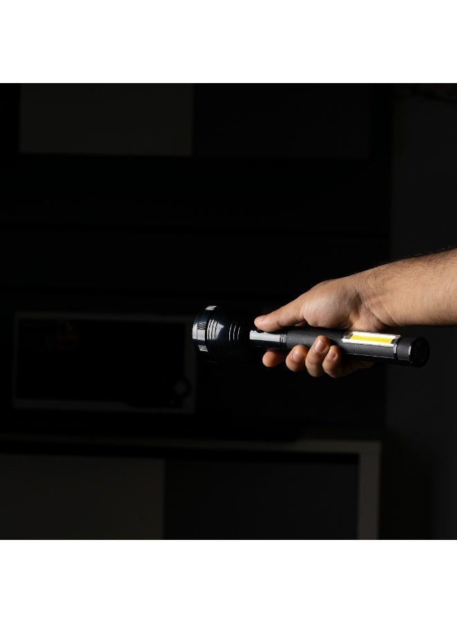 Krypton Rechargeable LED Torch Light KNFL5453 | COB Hi-Power LED | 3W LED & COB Light | 2-3 Hours Runtime | Compact & Lightweight | USB Rechargeable | Black | 2 Years Warranty - Image 3