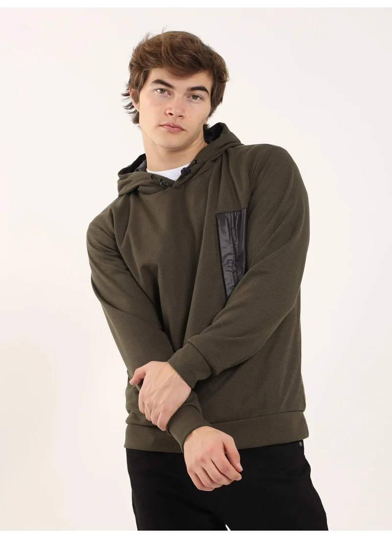 Dufy Khaki Men's Regular Fit Hooded Sweatshirt