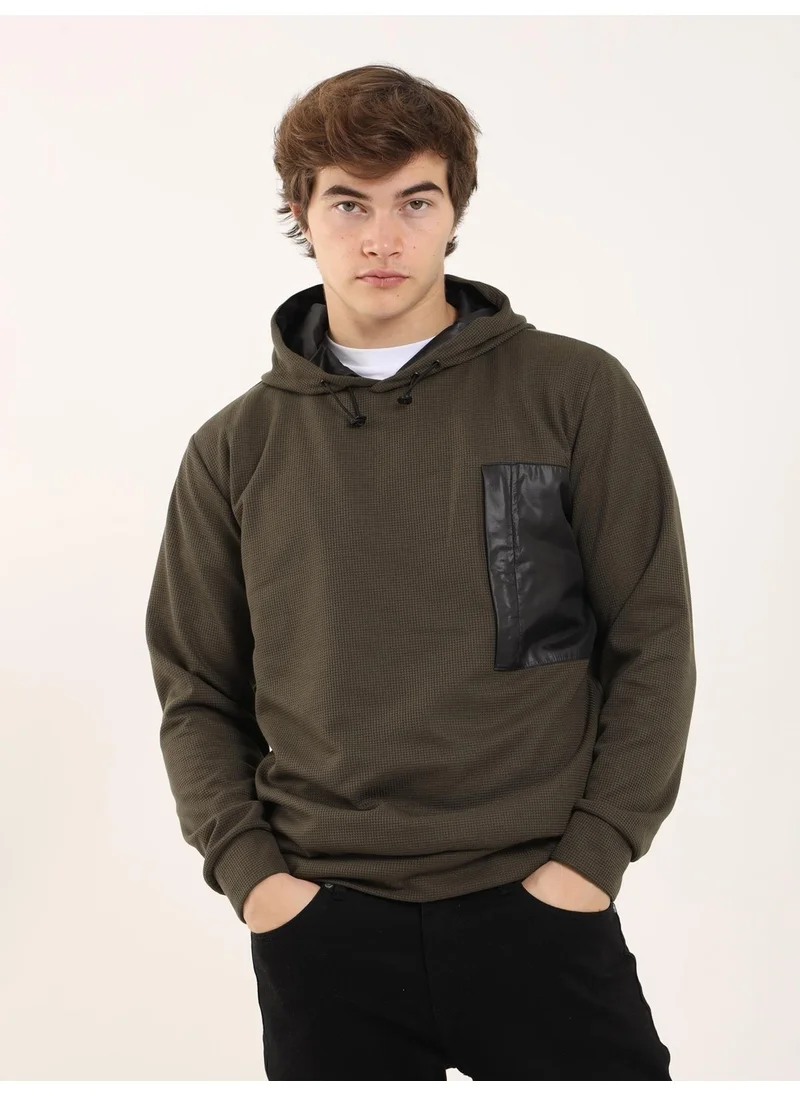 Dufy Khaki Men's Regular Fit Hooded Sweatshirt