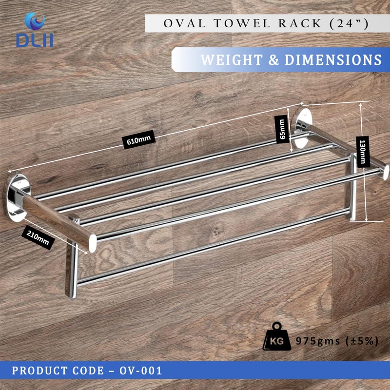 DLII® Oval Towel Rack (24 Inch) - Modern Bathroom Towel Holder (S.S 304 Grade) | Durable & Space-Saving Design | Rust-Resistant | Multi-Functional Design for Bathroom Kitchen or Laundry Room (1) - Image 3