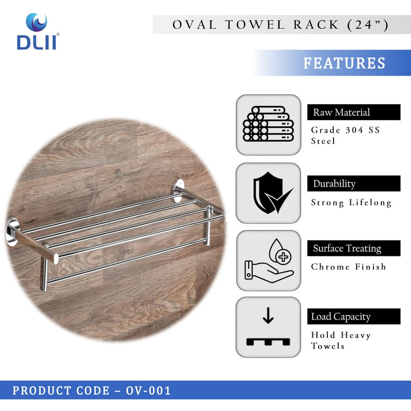 DLII® Oval Towel Rack (24 Inch) - Modern Bathroom Towel Holder (S.S 304 Grade) | Durable & Space-Saving Design | Rust-Resistant | Multi-Functional Design for Bathroom Kitchen or Laundry Room (1) - Image 4