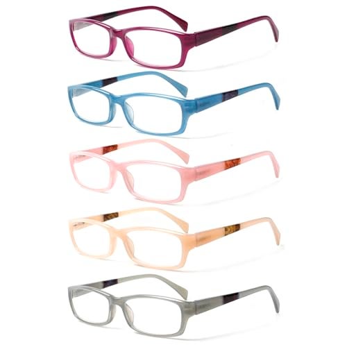 Kerecsen Reading Glasses 5 Pairs Fashion Ladies Readers Spring Hinge with Pattern Print Eyeglasses for Women Mix Color 9 200 - Image 1