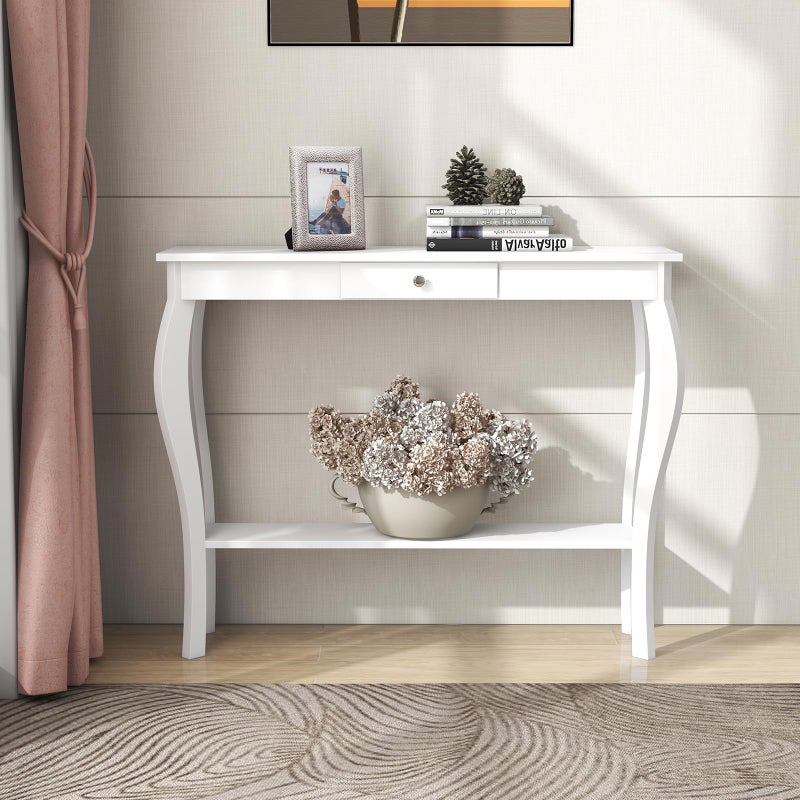 choochoo ChooChoo Narrow Console Table with Drawer Chic Accent Sofa Table Entryway Table 393 Inch White 