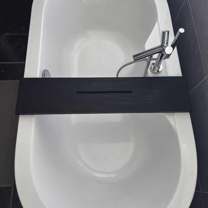 Runam Woods Runam Woods Premium Solid Wood Bathtub Tray for Bathroom Tray with Mobile Holder Handmade Bathtub Shelf Table Spa House Tray Black 110cm  - Image 2