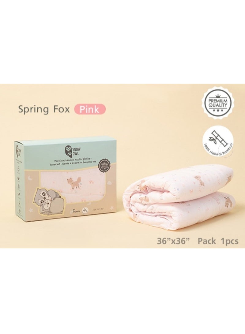 Snow Owl Bamboo Blanket Baby 36"x36" - Spring Fox Pink - Image 1
