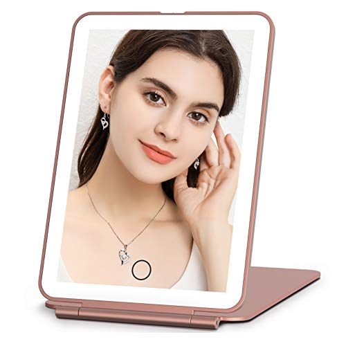 FUNTOUCH Rechargeable Travel Makeup Mirror with 72 Led Lights, Portable Lighted Beauty Mirror, 3 Color Lighting, Dimmable Touch Screen, Tabletop LED Folding Cosmetic Vanity Mirror - Image 1