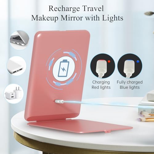 FUNTOUCH Rechargeable Travel Makeup Mirror with 72 Led Lights, Portable Lighted Beauty Mirror, 3 Color Lighting, Dimmable Touch Screen, Tabletop LED Folding Cosmetic Vanity Mirror - Image 2