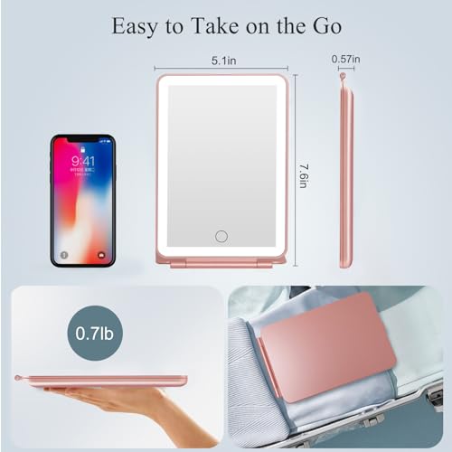 FUNTOUCH Rechargeable Travel Makeup Mirror with 72 Led Lights, Portable Lighted Beauty Mirror, 3 Color Lighting, Dimmable Touch Screen, Tabletop LED Folding Cosmetic Vanity Mirror - Image 5